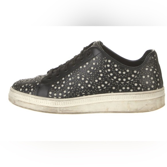 ALAÏA Black Laser-Cut Leather Sneakers | IT 38 (US 8) | Designer Sneakers - Picture 2 of 5